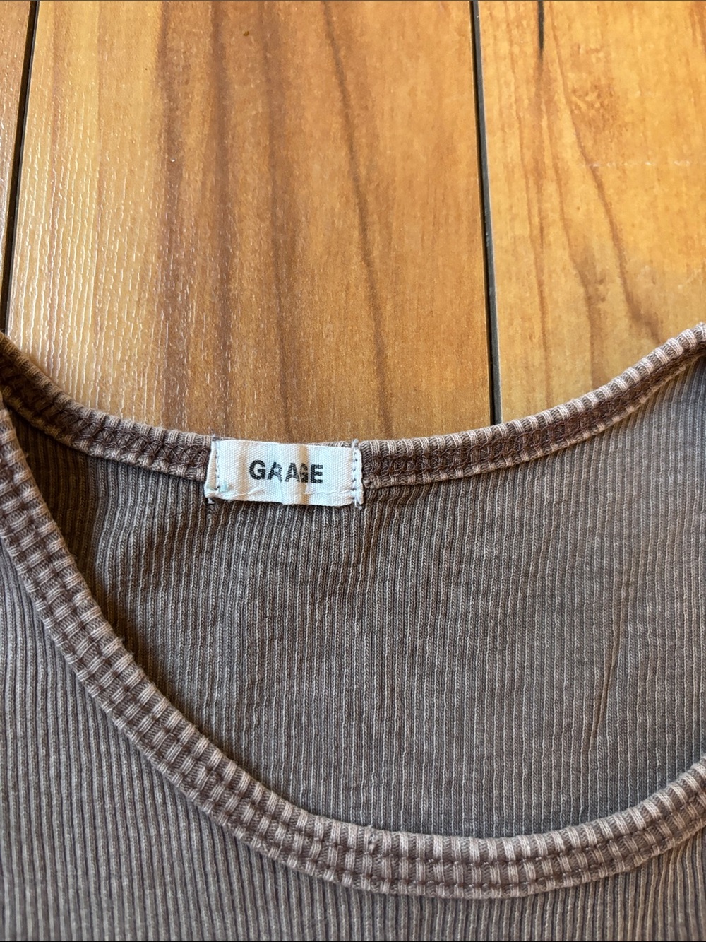 Garage Brown Ribbed Crop Tank with Rhinestone Butterfly - Picture 2 of 6
